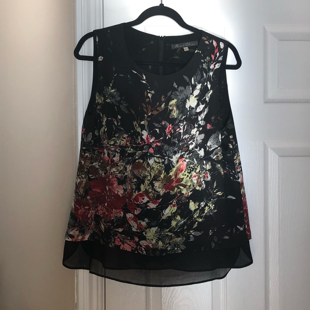 Rose & Olive Floral Top Black Large